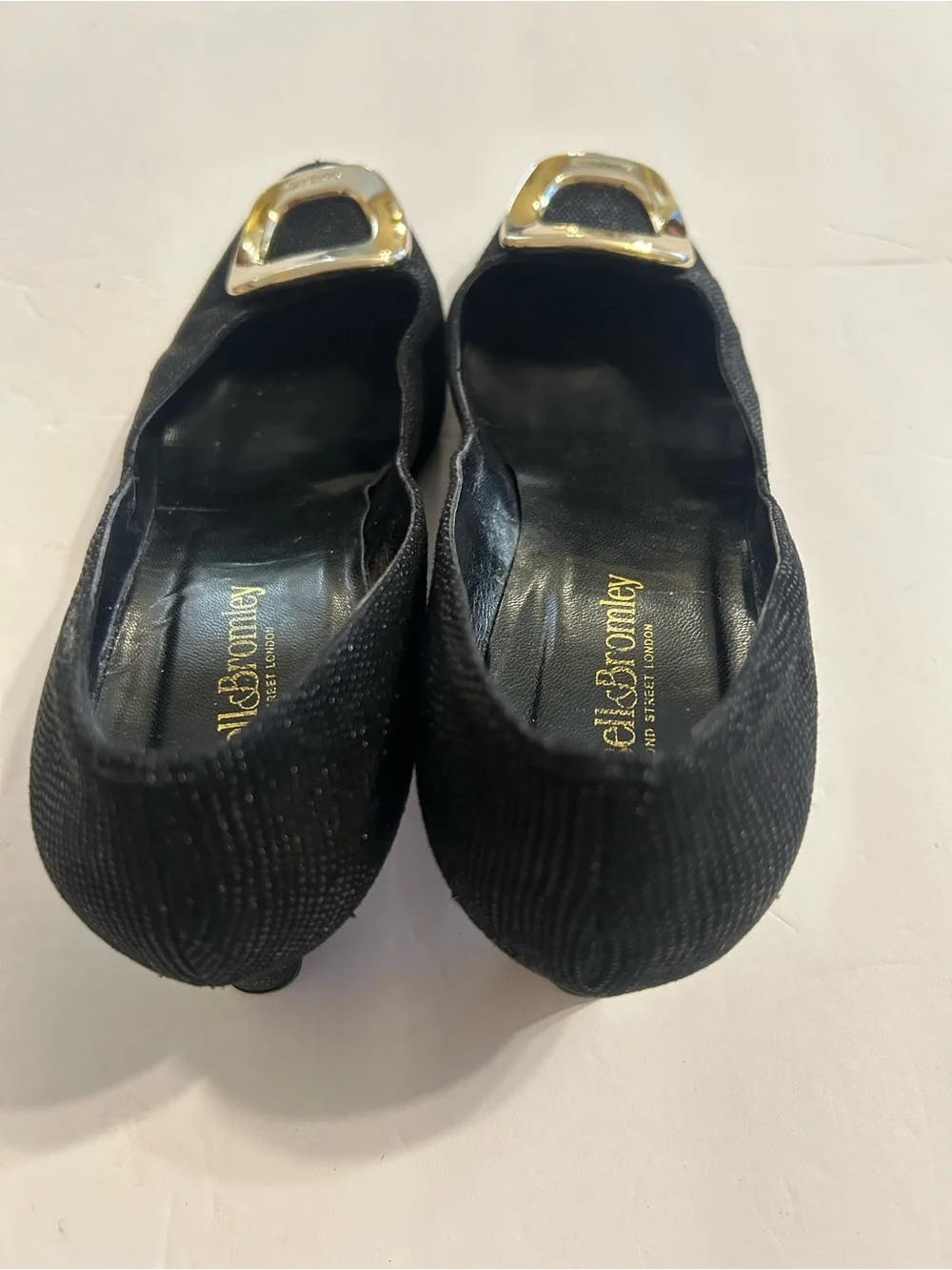 Russell Bromley Women Black Slip On heels gold buckle  EU 40 US 9